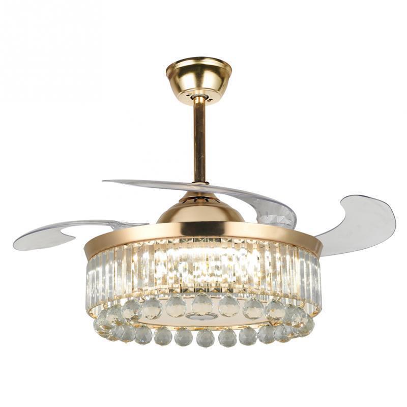 Luxury Crystal Multicolored Bluetooth Fan Lamp with Ceiling Light for Home