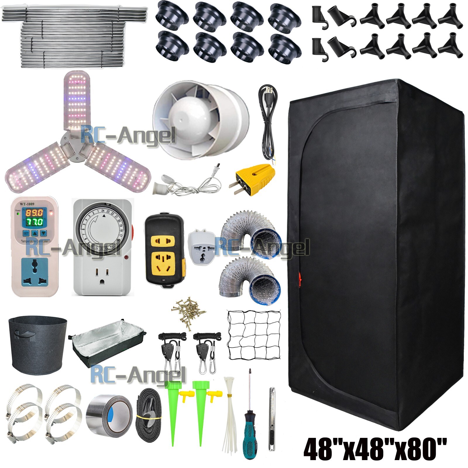 48"x48"x80" Grow Tent Kit w/LED Full Spectrum Grow Light +Ventilation Inline Fan