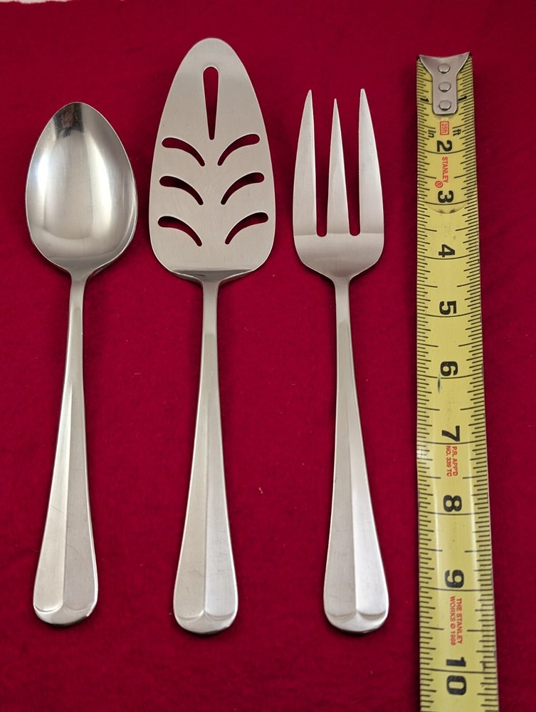 3pc Unknown Mfg Silver UNF22 Stainless Japan Pie Server, Serving Spoon & Fork