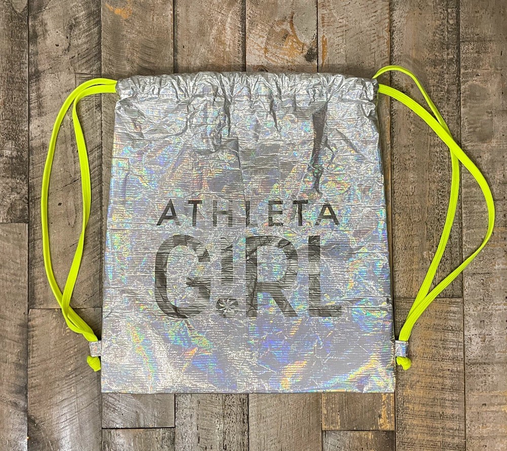 Athleta Girl Bag Holographic Silver Drawstring Backpack