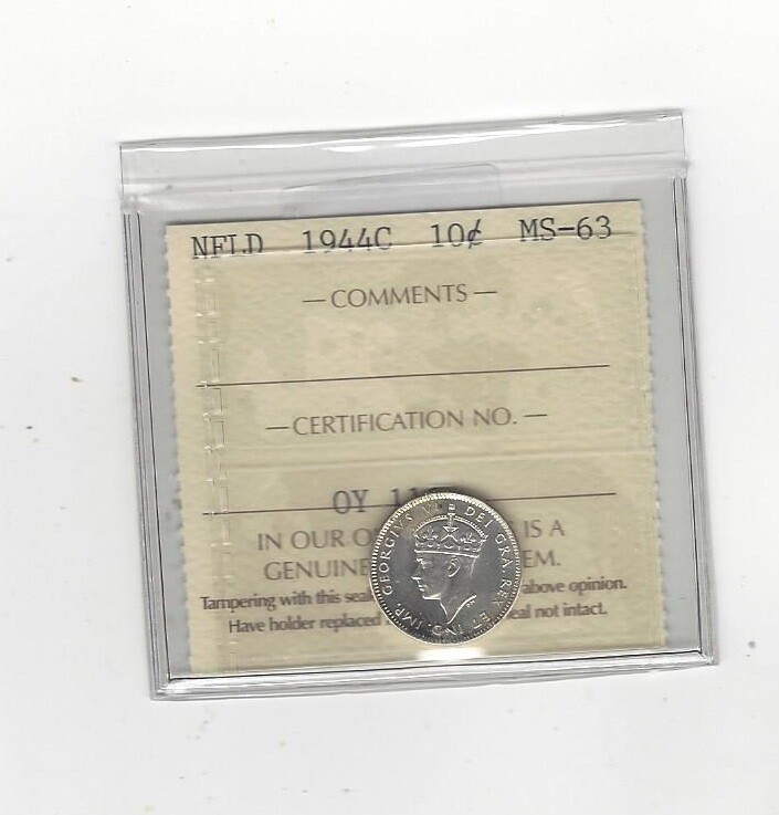 1944c  ICCS Graded Newfoundland, ¢10 Cent, **MS-63**