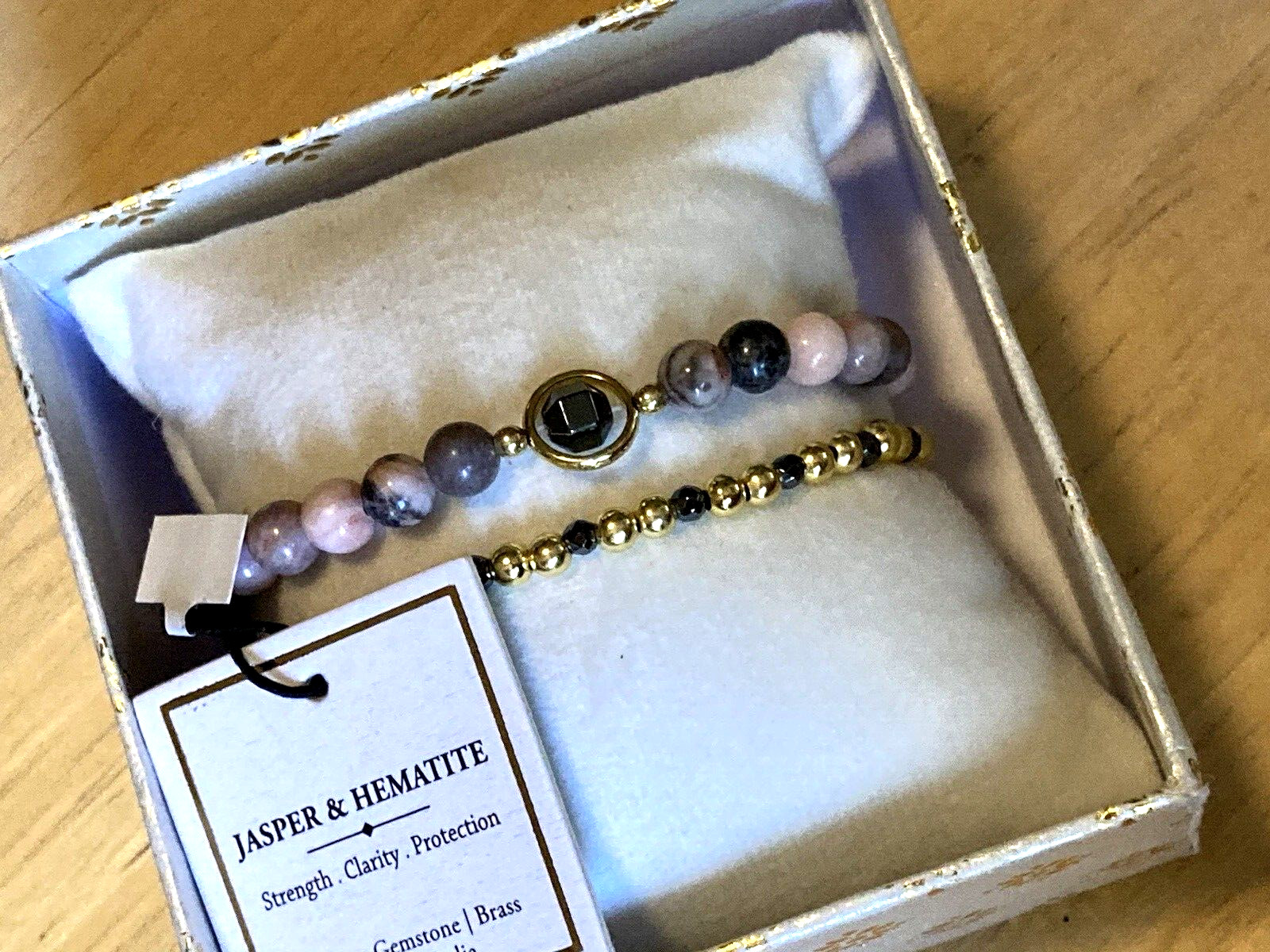 Shivam Bracelet Pink Jasper Hematite Gold Plated Beaded Set