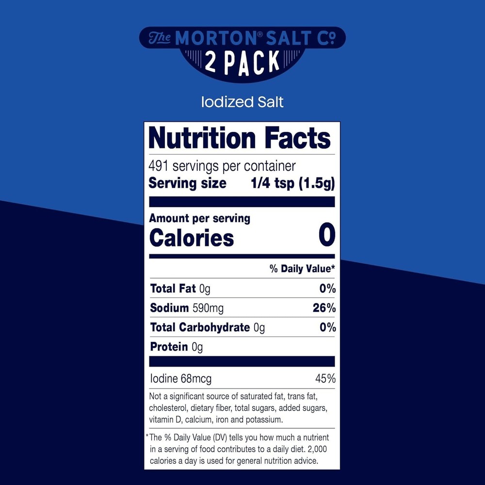 Versatile 26 oz Iodized Salt, 2-Pack - Perfect for Kitchen Use & Dietary Needs