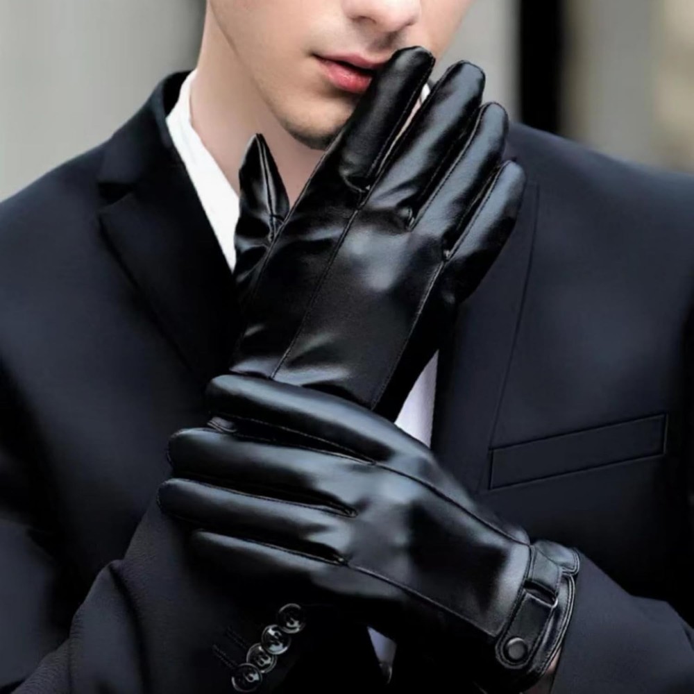 Leather Gloves For Men,Winter Warm Touch Screen Motor Medium, Black