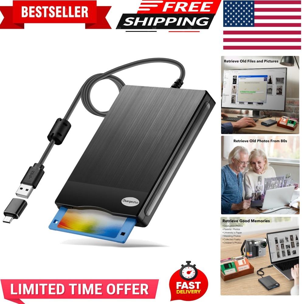 Floppy Disk Reader, 3.5 inch USB Type A&C External Floppy Disk Drive, 3 1/2 F...