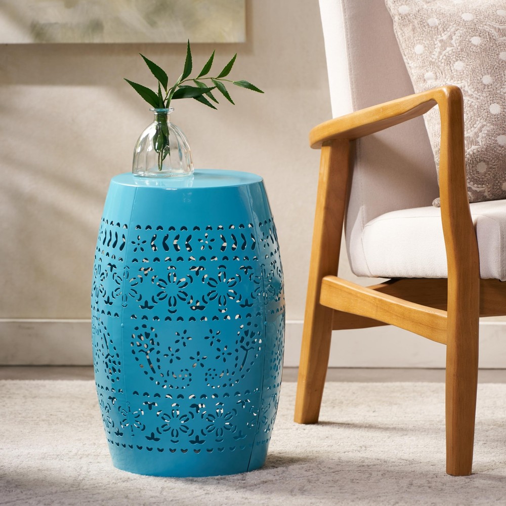 Christopher Knight Home Ruby Outdoor 12" Iron Side Table Blue