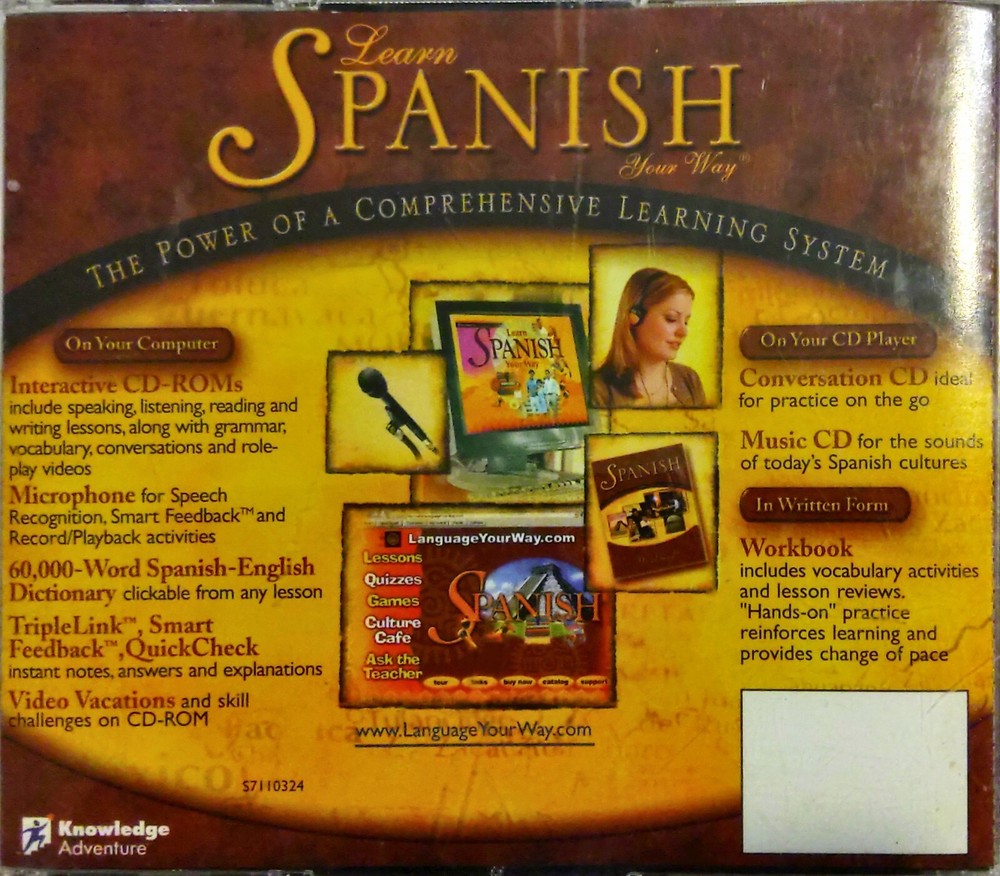 Learn Spanish Your Way 2-Disc PC CD-Rom Windows Knowledge Adventure Very Good