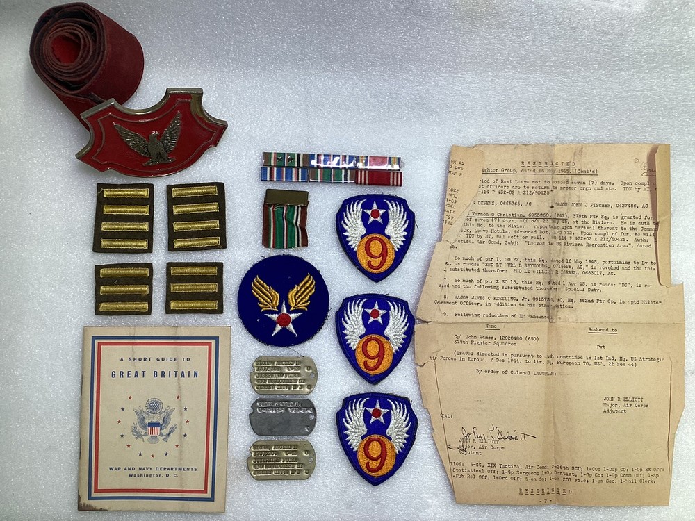 WW2 USA 9th Air Force Patches & Lot 3 Dog Tags T42 NJ Military Shoulders Badge