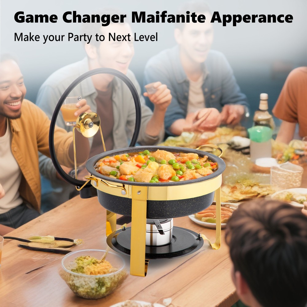 4-Pack 5QT Chafing Dish Set, Maifanite Stone Coated Buffet Warmers Stackable