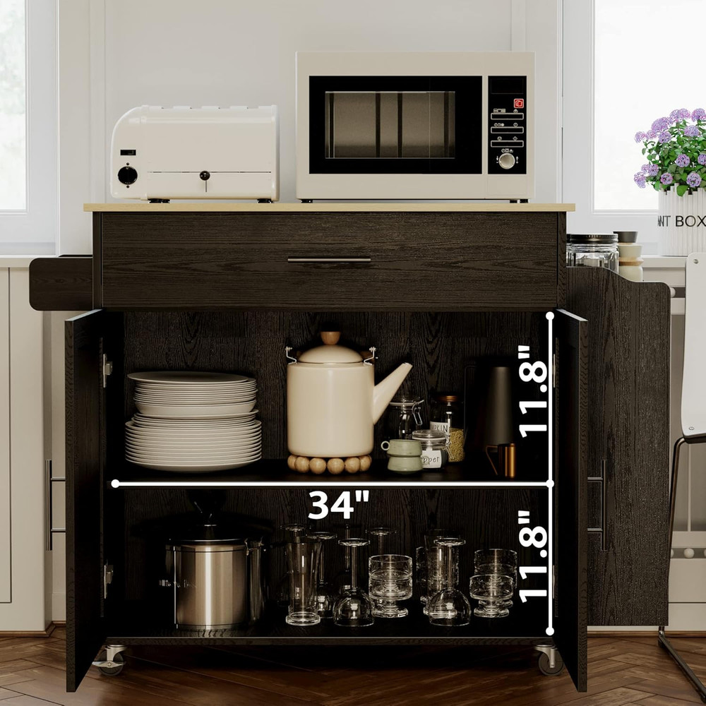 Kitchen Island with Storage, Rolling Kitchen Island on Wheels with Drop Leaf, Ch