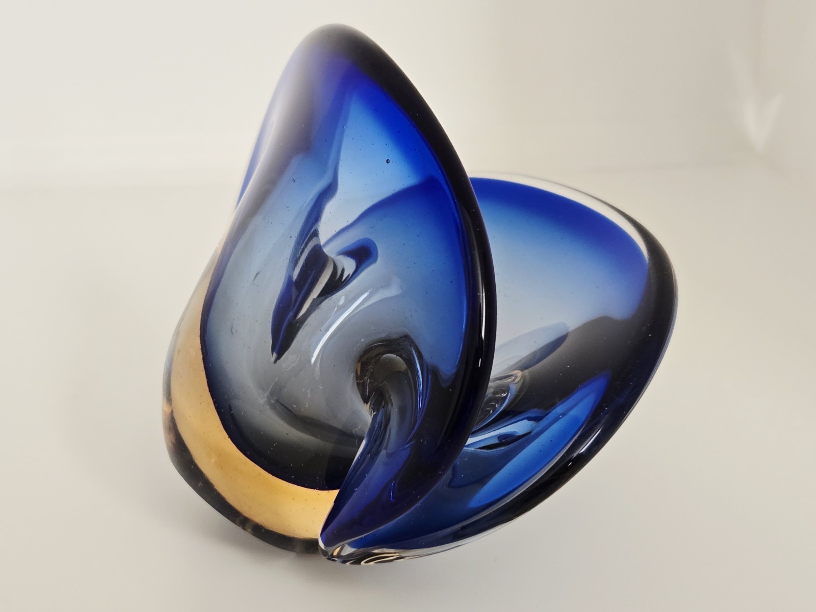 VTG Murano Sommerso Flavio Poli Seguso? Glass Clam Shell Sculpture Bowl 3 1/4" T