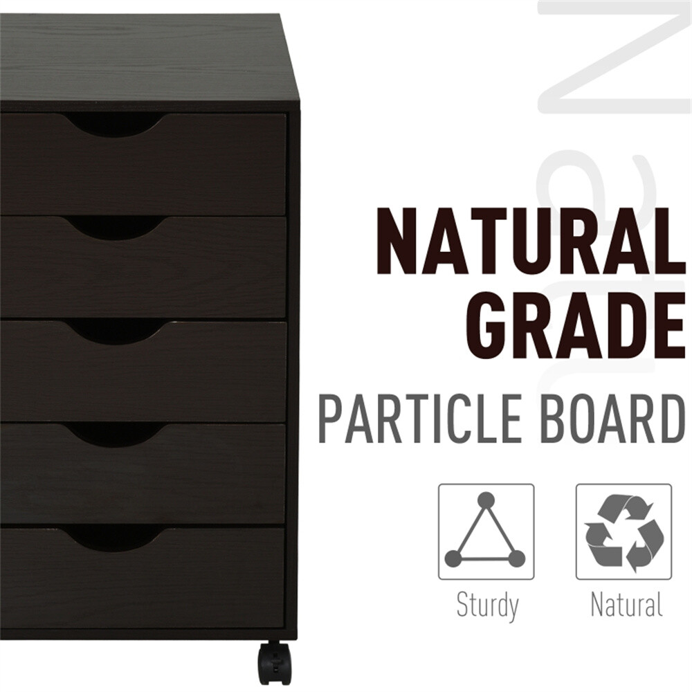 Storage Cabinet with 5 Drawers 4 Smooth-rolling Casters with 2 Locking Brakes