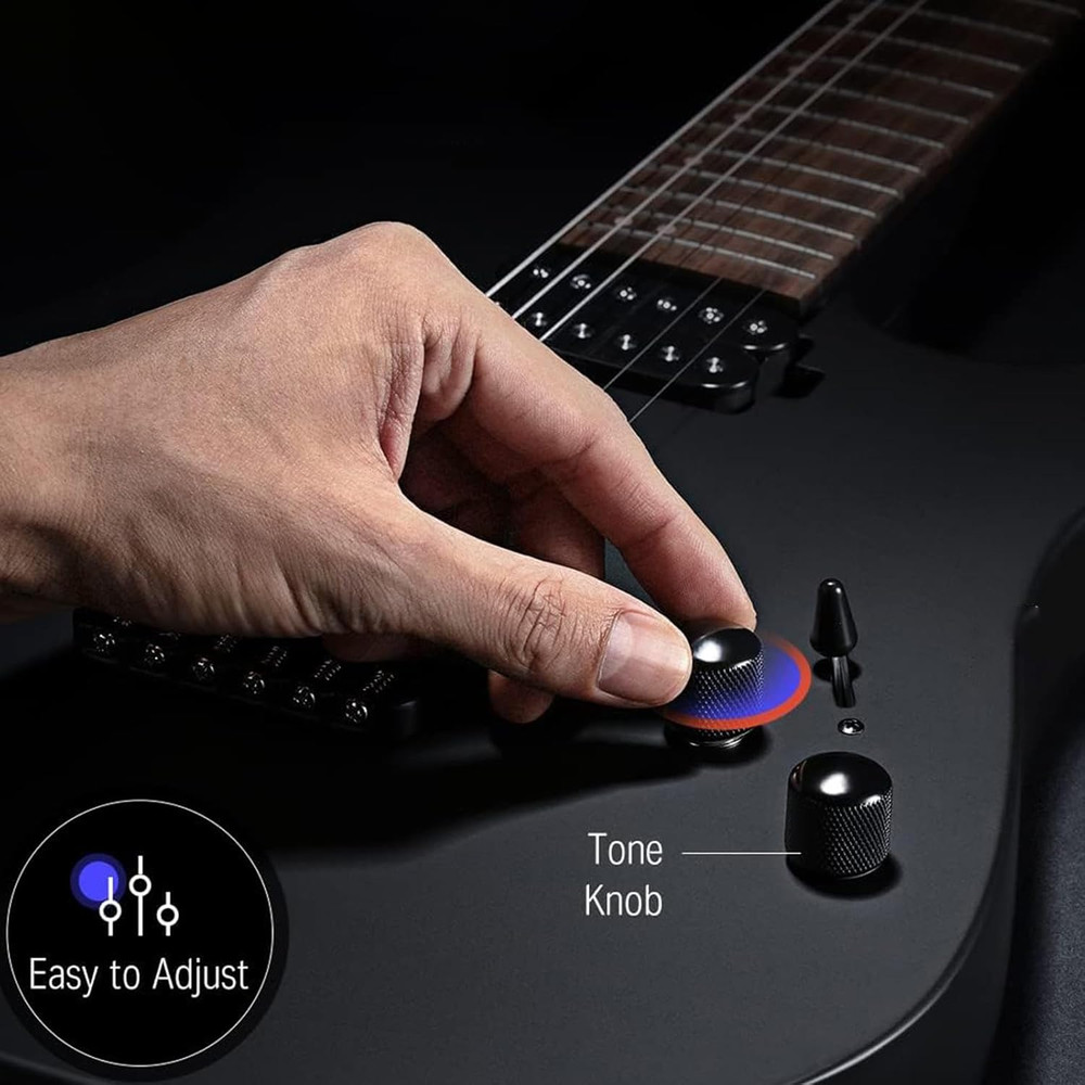 3Pcs Guitar Knobs Black Nickel Metal Volume Tone Dome Speed Control Knobs with A