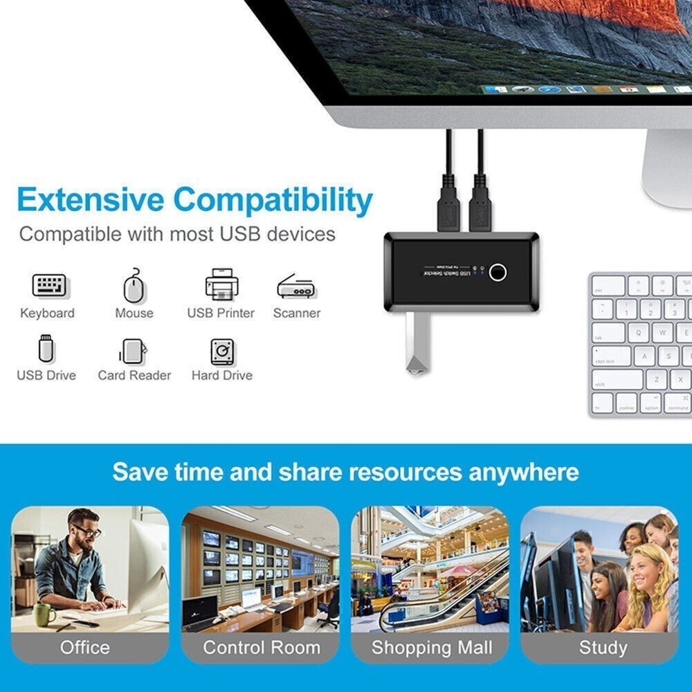 USB 3.0 Switcher Selector 2 Computers Sharing 4 Port USB Devices KVM Switch Hub