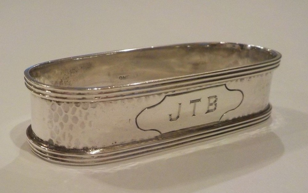 Sterling Silver Hand Hammered Napkin Ring, Monogram, 15 grams