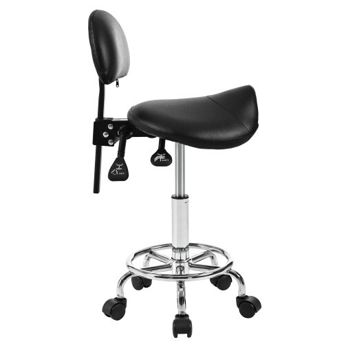 Rotating stool Saddle stool with back support, adjustable with wheels