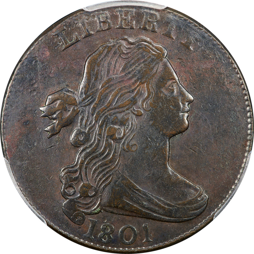 1801 Draped Bust Large Cent 1c 3 Errors Reverse PCGS XF45 BN CAC