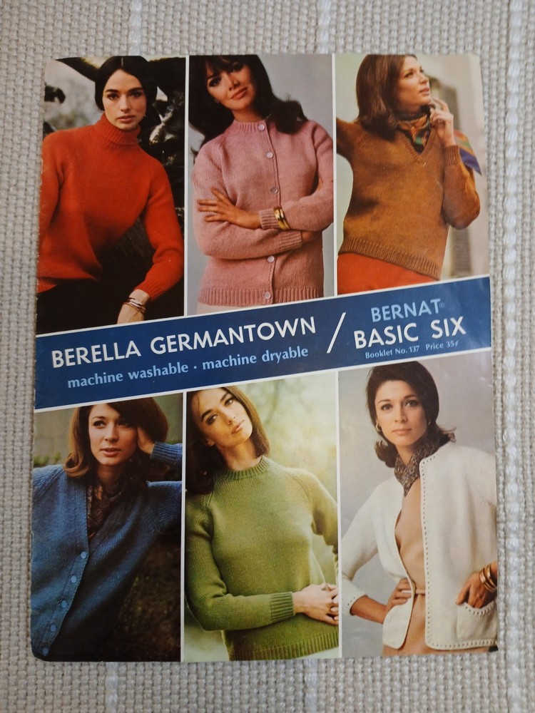 1966 Berella Germantown Bernat Basic Six Sweater Pullover kNITTING PATTERN-MG4