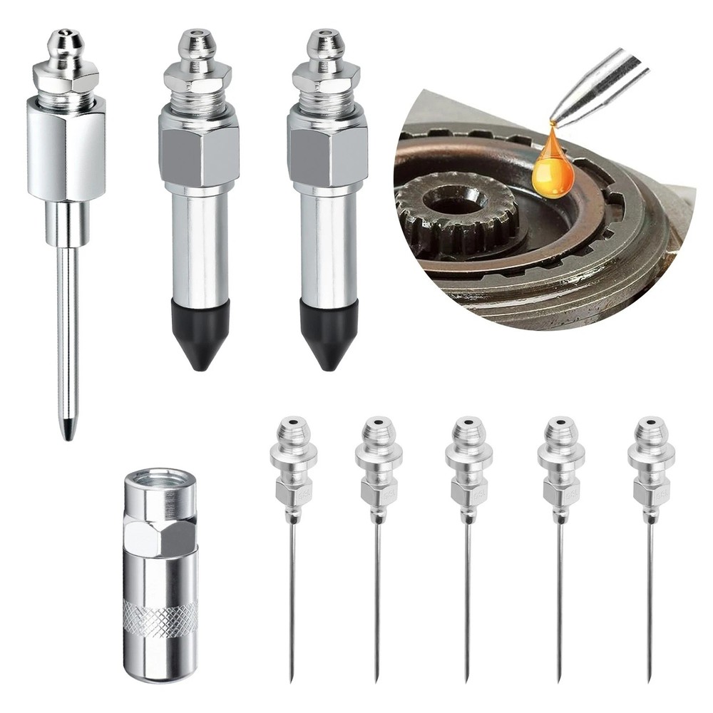 Professional Grease Gun Needle Nozzle Kit with Rubber Adapter Fitting 9Pcs Set
