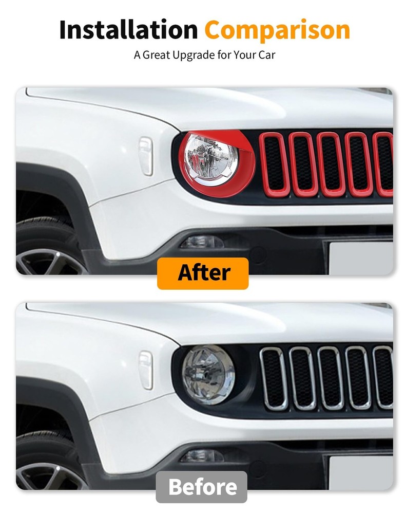For Renegade Front Grille Inserts & Front Angry Eye Light Headlight Cover Bez...