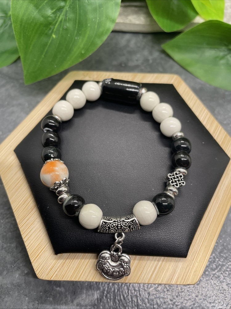Handmade Ceramic Bead Beaded Stackable 6.5” Plus Stretch Bracelet New B294