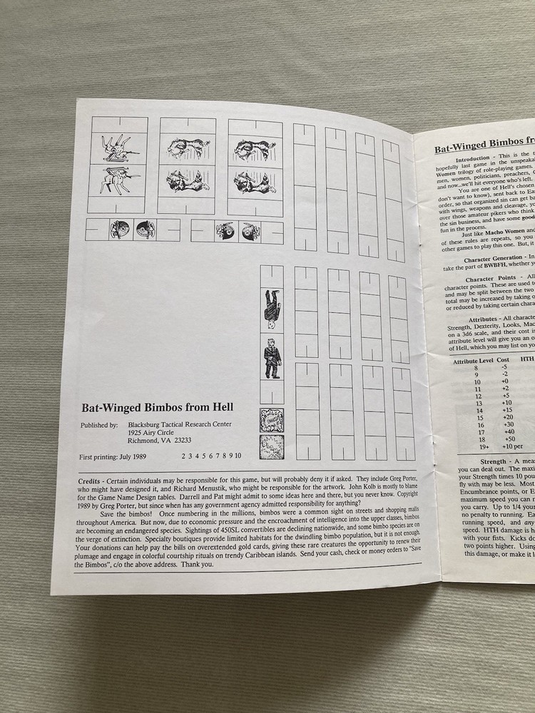 Greg Porter Sci-Fi Game Batwinged Bimbos From Hell 2nd Edition Unpunched