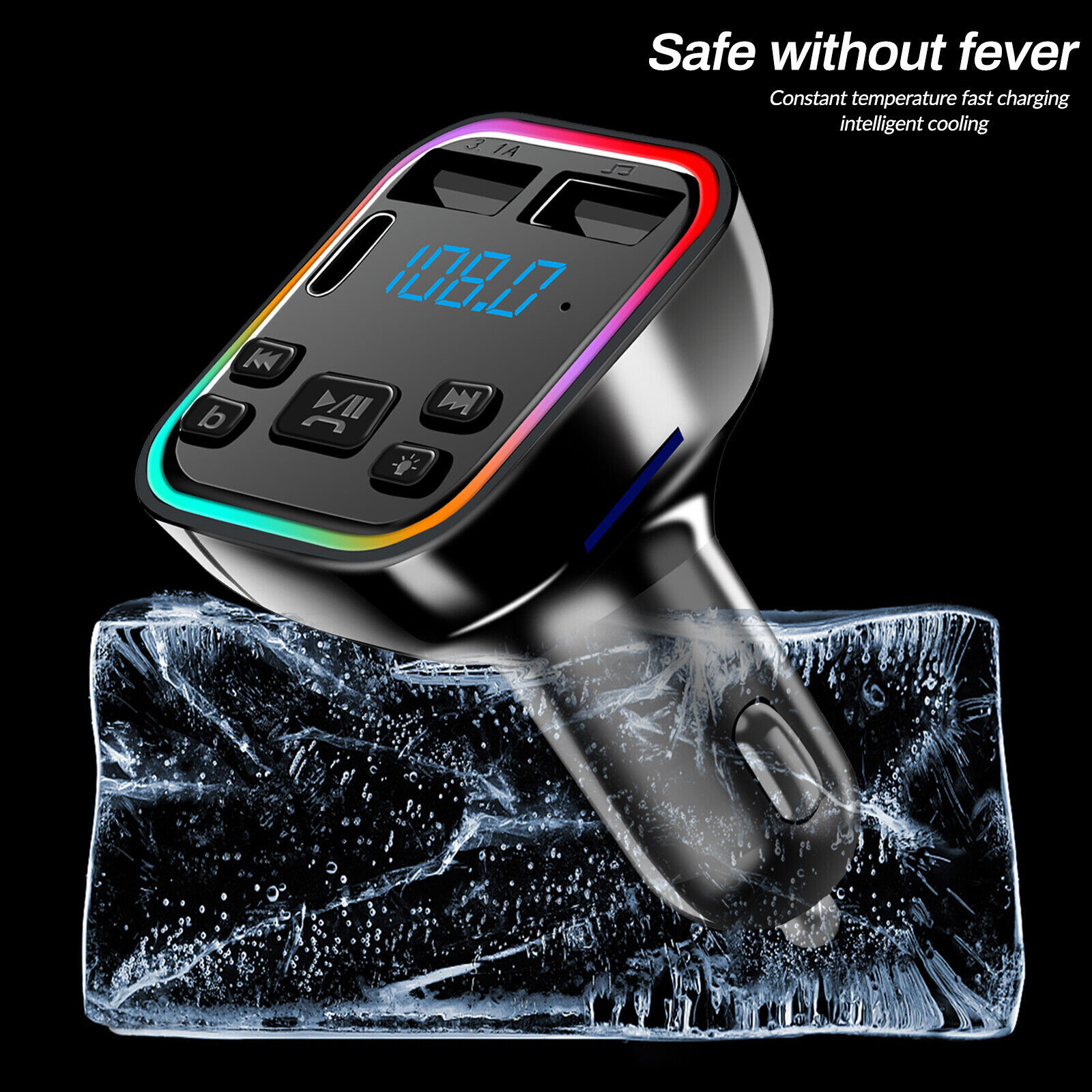 Bluetooth 5.0+ Car BT Wireless FM Transmitter Adapter Hands-Free 2USB PD Charger