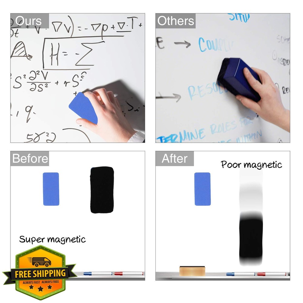 OWLKELA Magnetic Dry Erase Erasers, Assorted, 4 Pack