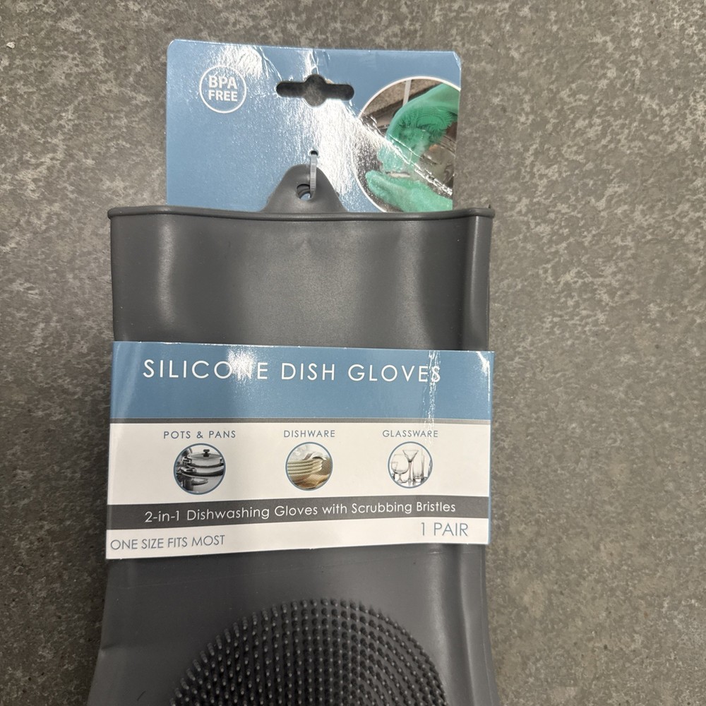 Evriholder Dual-Function Silicone Dish Gloves Gray Large Thick Bristles