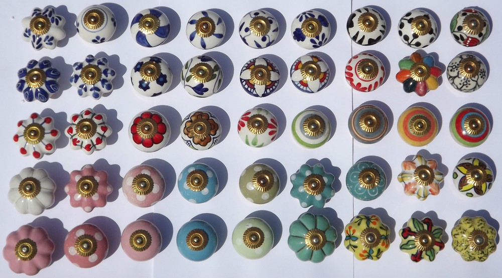Ceramic knobs pulls handles for doors drawers cupboard cabinet wardrobe - brass