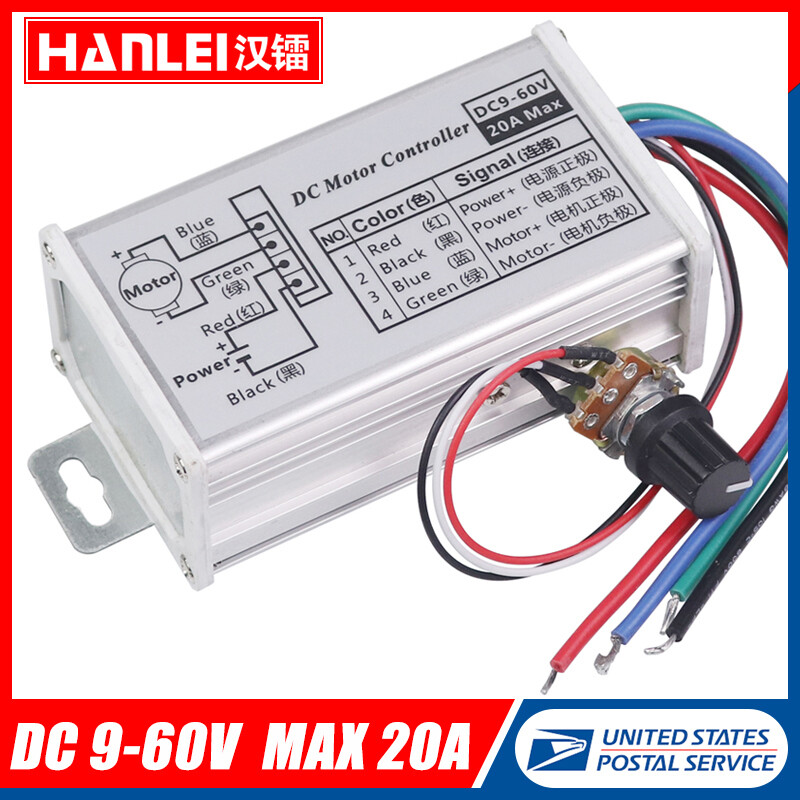 PWM DC Brush Motor Stepless Variable Speed Controller Switch 12V 24V 48V 60V 20A