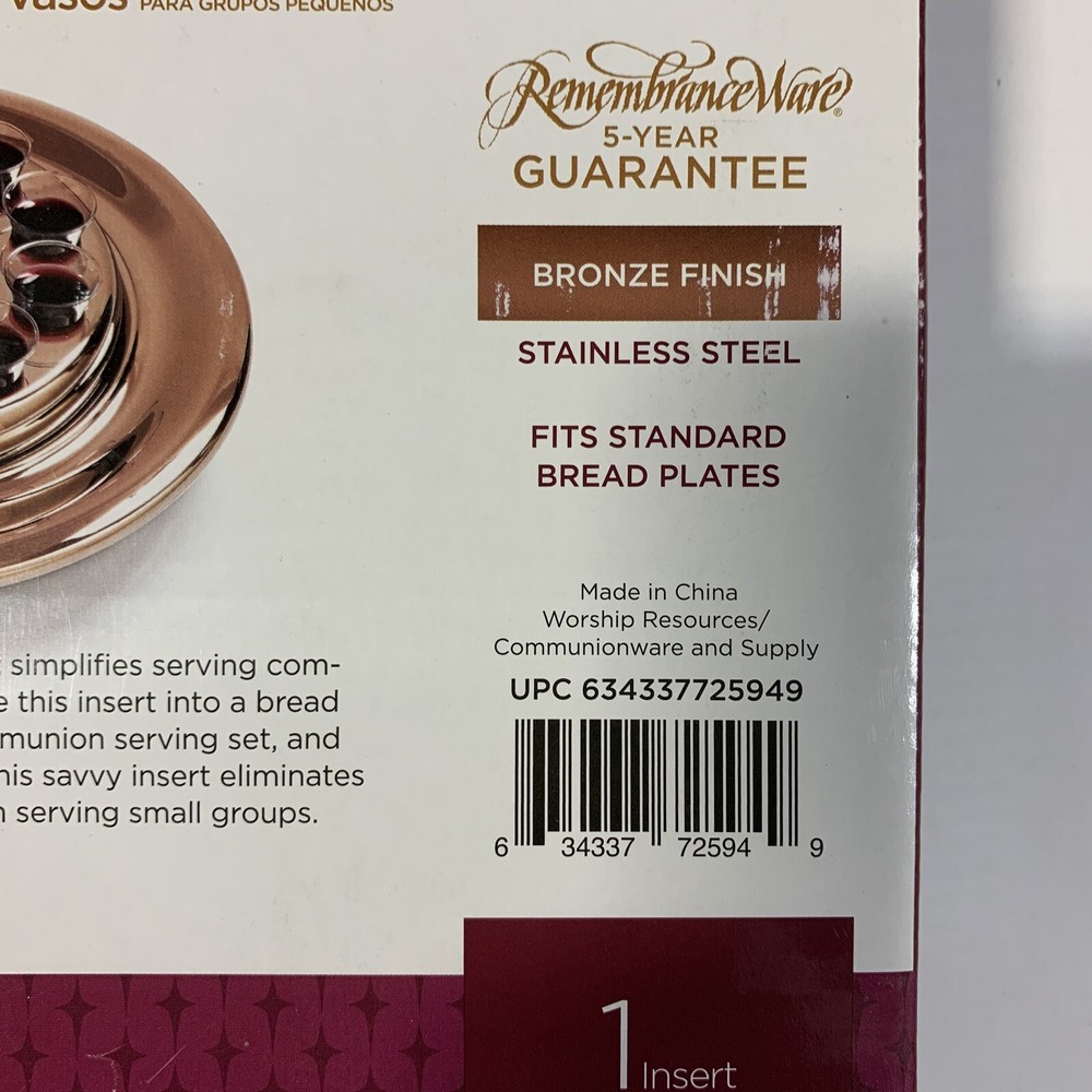 Communion-Remembranceware-Bronze Bread Plate Insert For Small Group Communion