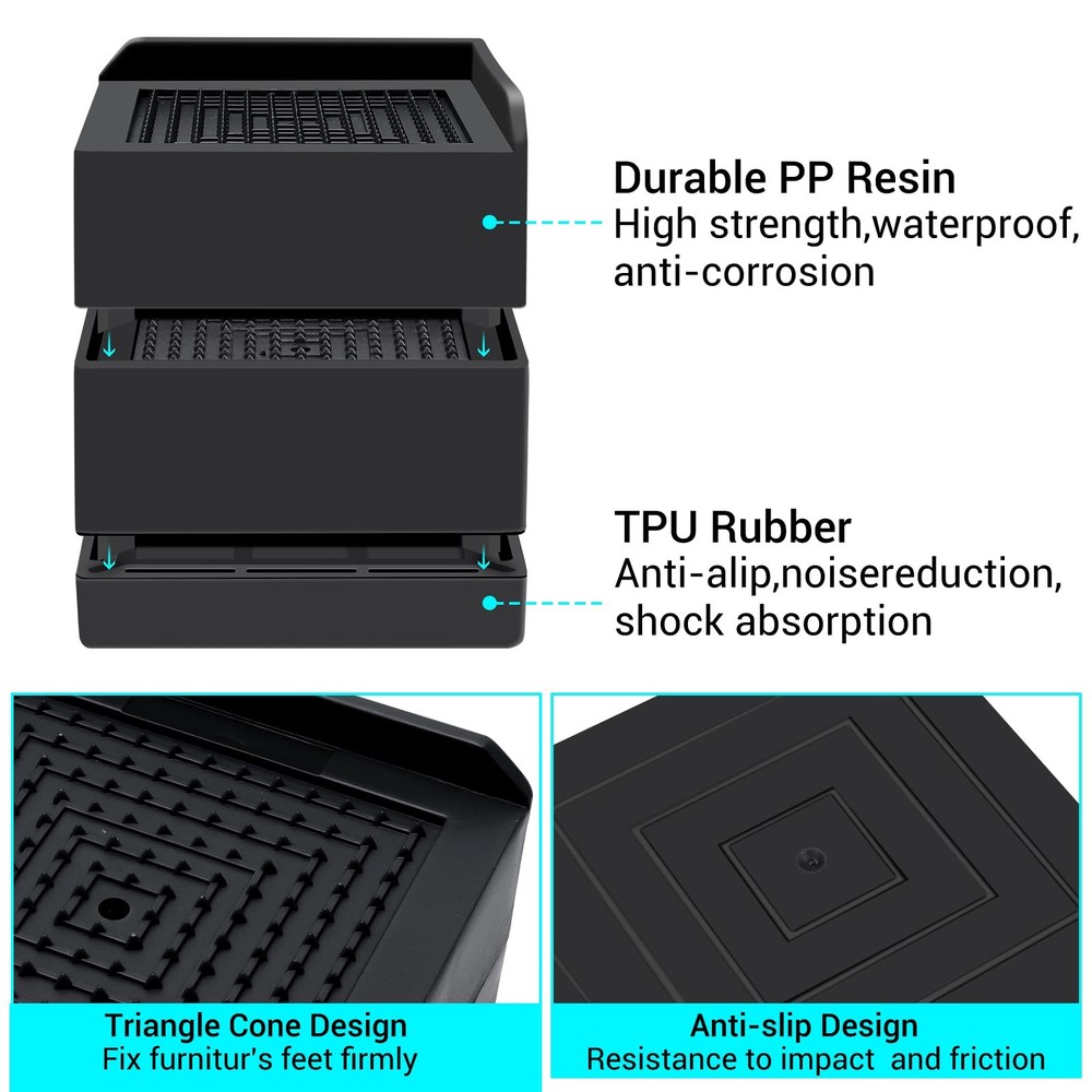 8-Pack 2 or 4 Inch Heavy Duty Adjustable Plastic Triangular Furniture Risers