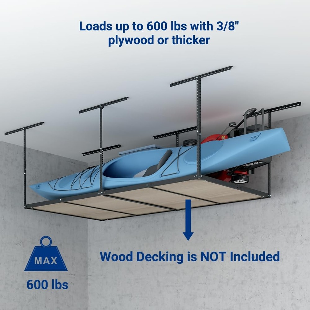 FLEXIMOUNTS 4x8 Overhead Garage Storage Rack without Decking, ft, Black