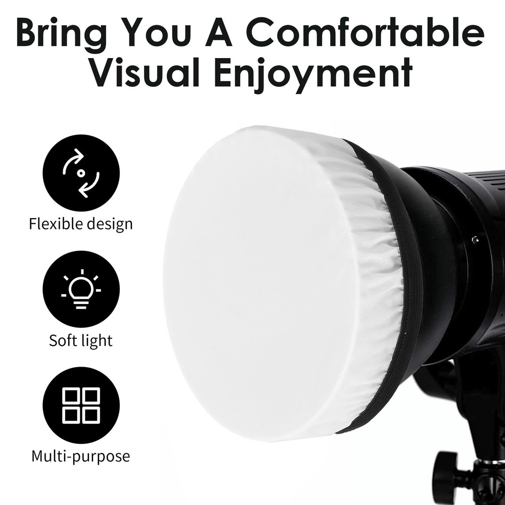 Mabor 2Pcs Light Diffuser, 7"/18cm Round Light Softbox Cover – White Nylon & ...