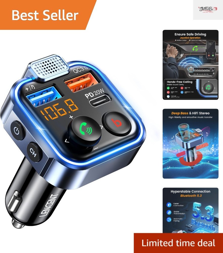 Hi-Fi Bass Bluetooth Car Adapter & Fast Charging with Hands-Free Calling