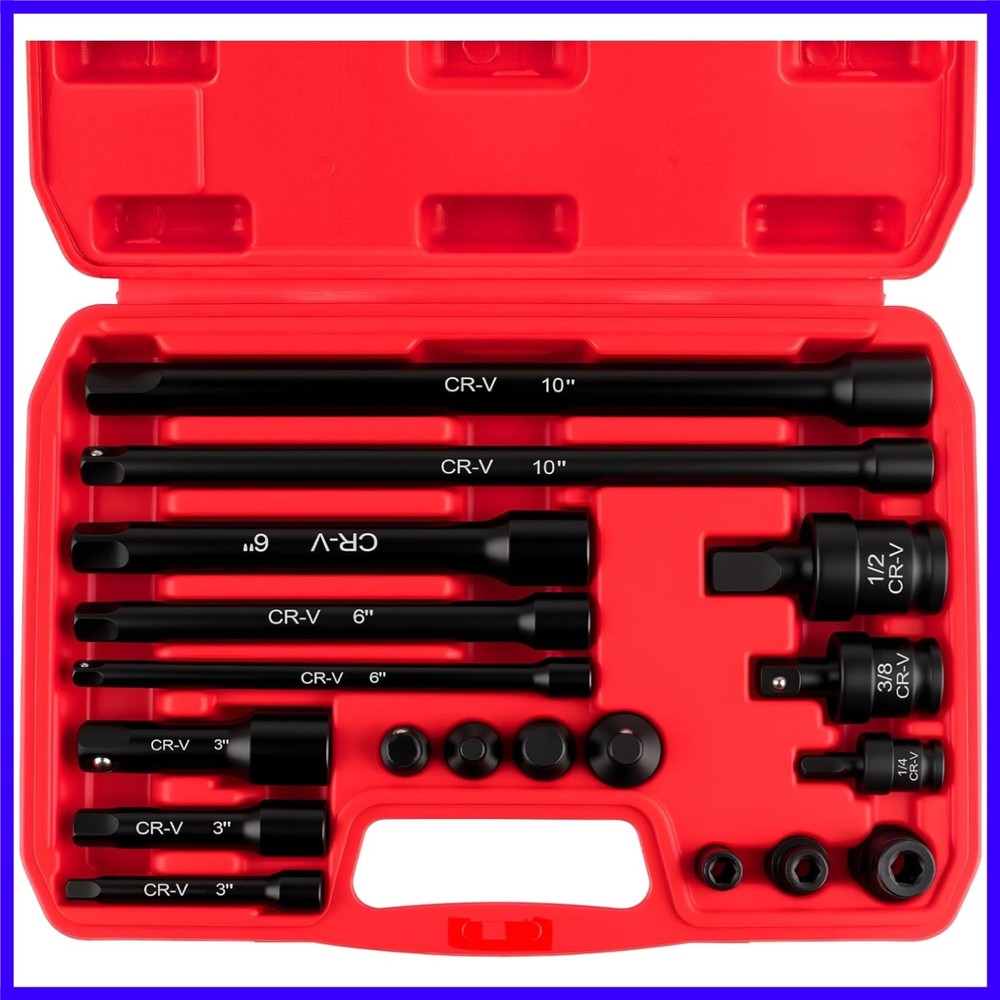 Piece Professional Impact Socket Extension Set with 1/4", 3/8" & 1/2" Drive E...