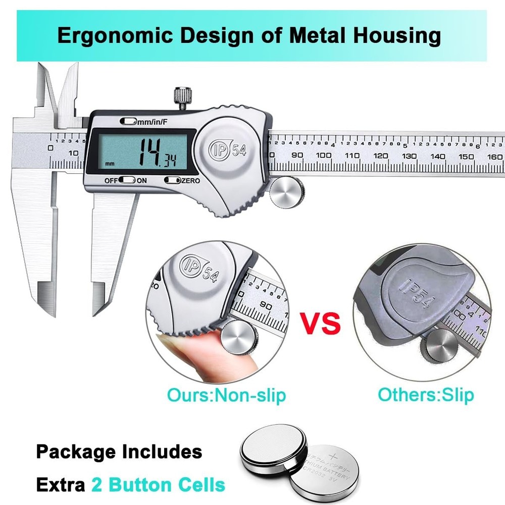 Versatile 8-Inch Digital Caliper - Stainless Steel, Multi-Measurement Functions