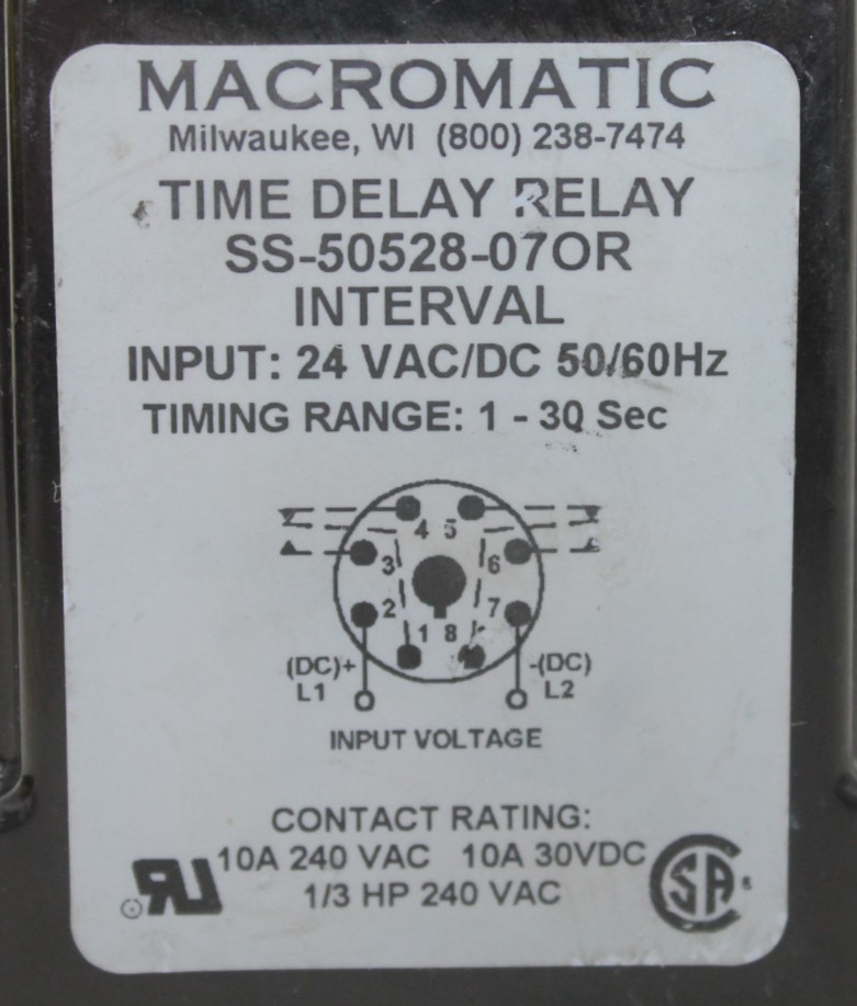 Macromatic SS-50528-07OR Time Delay Relay with IDEC SR2P-06 Base