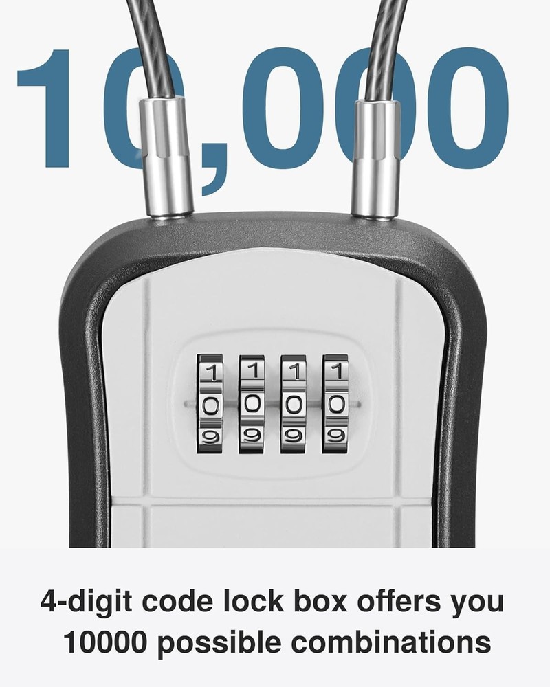 Lock Box, Portable Key Lock Box with Removable Cable Handle, Resettable Combinat