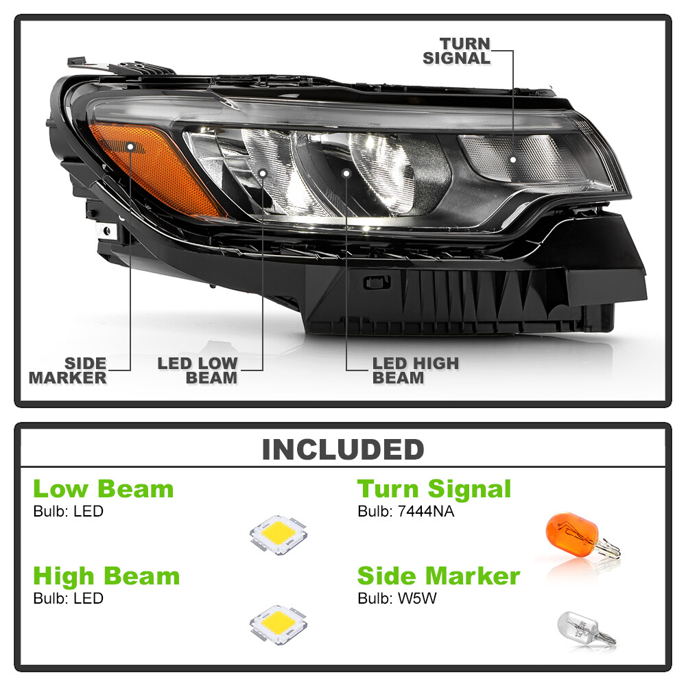 Passenger w/o LED DRL Reflector Headlight For 2022-2024 Jeep Compass Headlamp RH