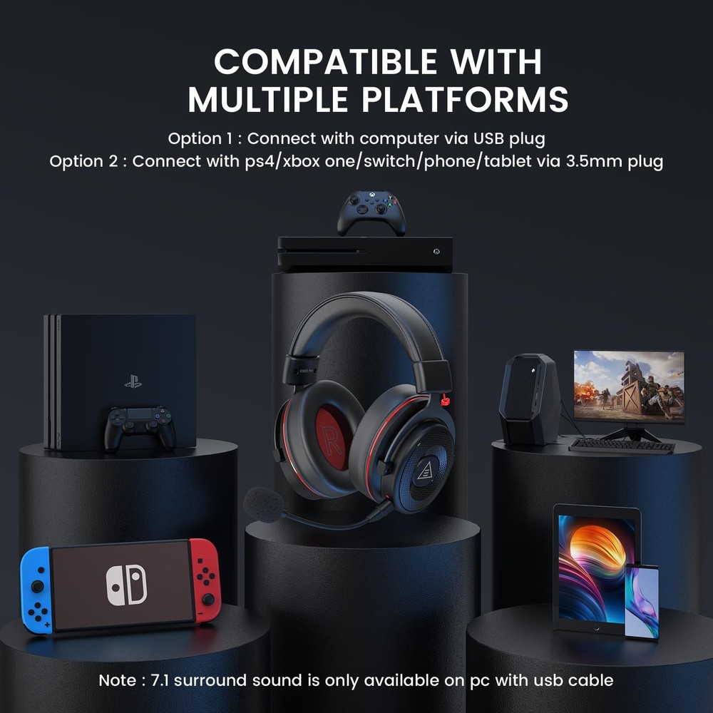E900 Pro USB Gaming Headset for PC - Computer Headset with Detachable Noise C...