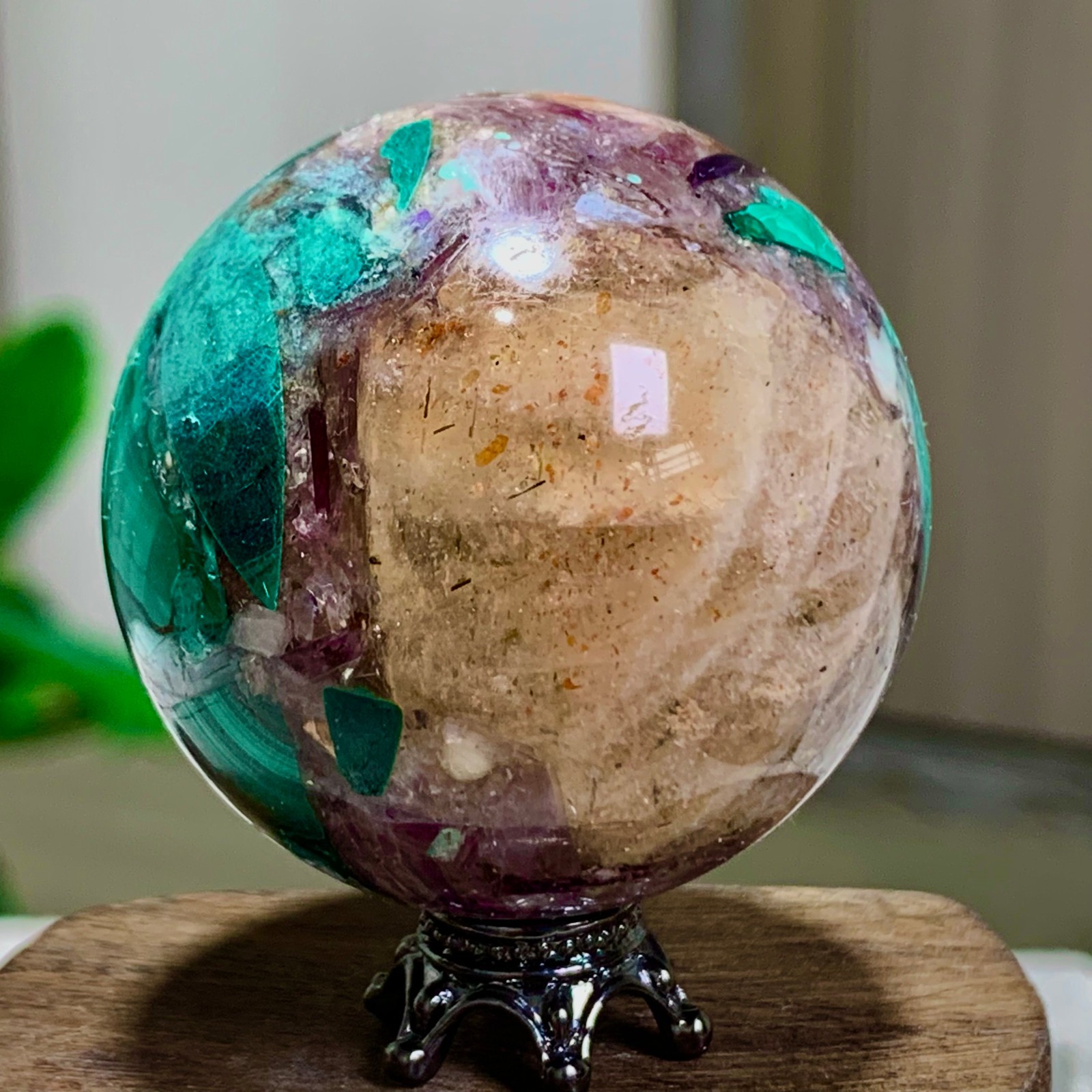 91G Newly discovered rare malachite purple mica symbiotic sphere restoration