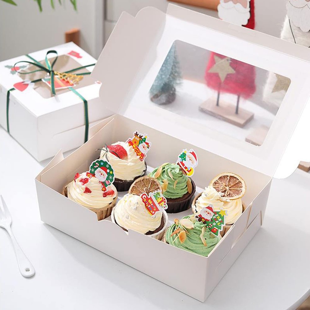 20 PCS Cupcake Boxes 6 Count Window Adjustable Insert Bakery Carrier White