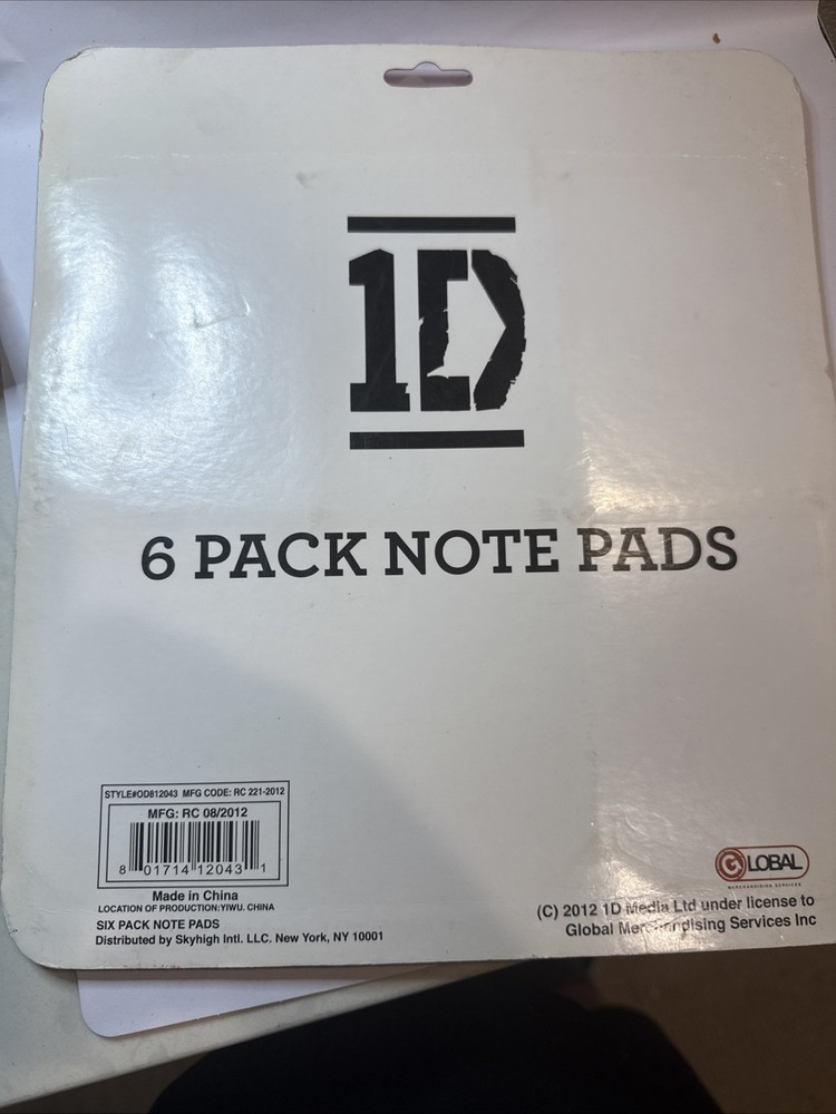 1D One Direction 6 Pack Note Pads.