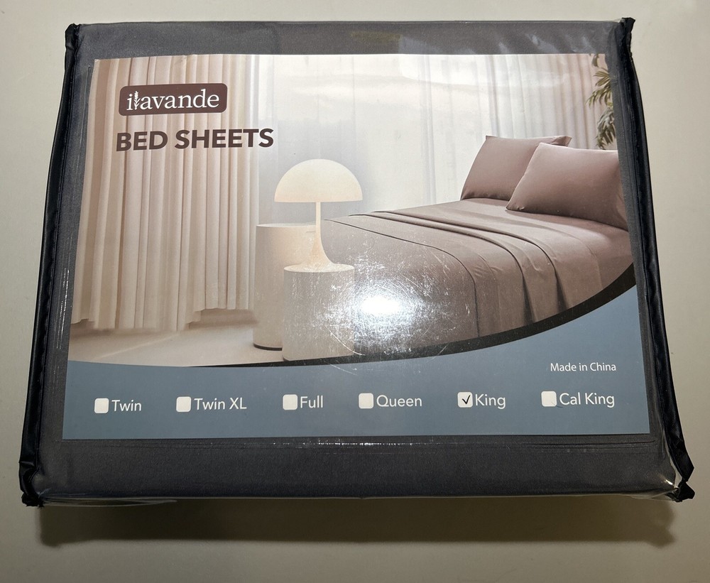 ilavande Bed Sheets (King) Grey New In Package