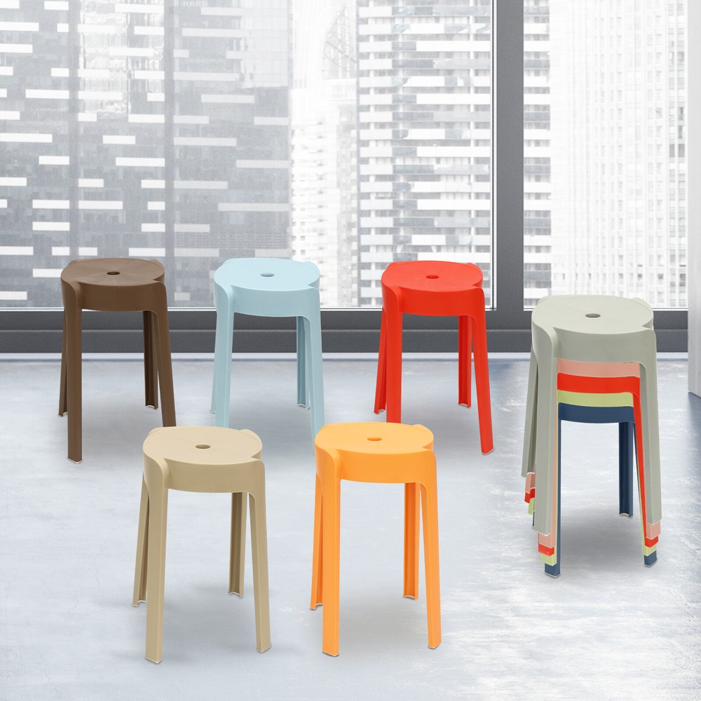 Plastic Stool Counter Kitchen Stools 18'' Set of 4 Backless Stackable Bar Stools