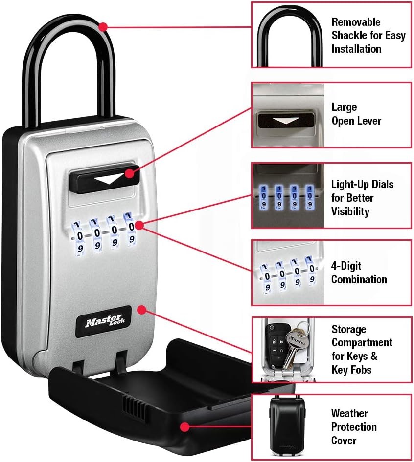 Master Lock 5424D Portable Key Lockbox with Light-up Dials, Reset Combination