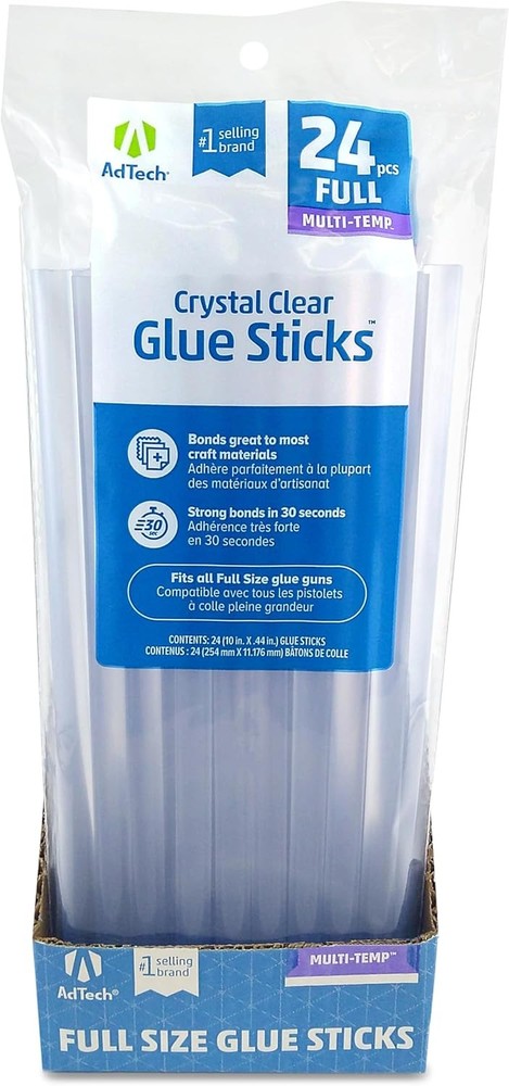 AdTech Hot Glue Sticks 10" Full Size, Clear, 24 SINGLE PACK, Clear