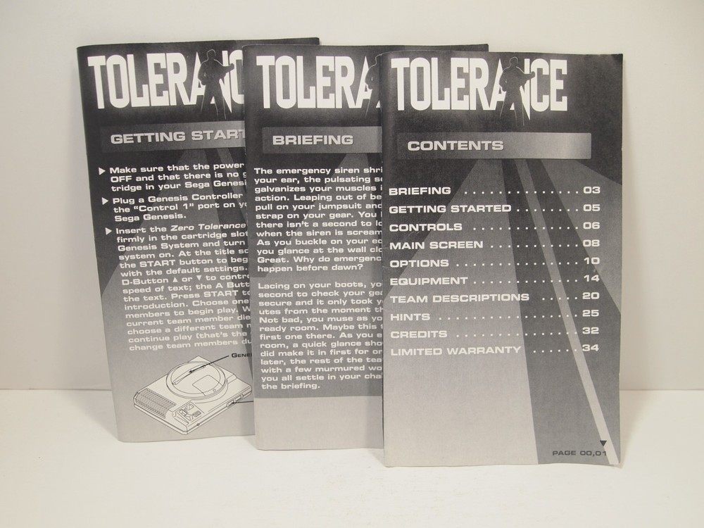 Zero Tolerance (SEGA Genesis) Authentic MANUAL ONLY